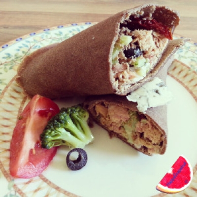 Teff Wrap With a Cheesy Smoked Tuna Filling